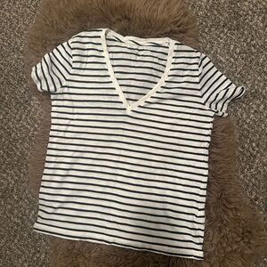 Madewell black and White Striped Top V Neck Size Small